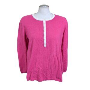 Talbots Woman Lambswool Cashmere Angora Blend Sweater Size 12W Pink Ivory Trim